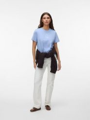 Vero Moda Koszulka w kolorze błękitnym rozmiar: L. Niebieskie bluzki damskie Vero Moda, l, bez wzorów, z bawełny, bez kołnierzyka, bez ramiączek. Za 62.03 zł.