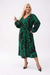 Zielona sukienka Gabriela - elegancja w nowoczesnej formie w geometryczny wzór PLUS SIZE XXL OVERSIZE. Zielone sukienki damskie Moda Size Plus Iwanek, bez wzorów, z elastanu, eleganckie, bez ramiączek. W wyprzedaży za 239.90 zł.