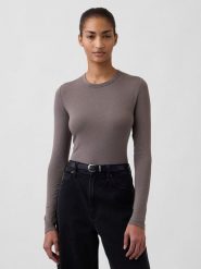 GAP Koszulka w kolorze szarobrązowym rozmiar: XXS. Szare bluzki damskie GAP, xxs, bez wzorów, z bawełny, bez kołnierzyka, bez ramiączek. Za 61.02 zł.