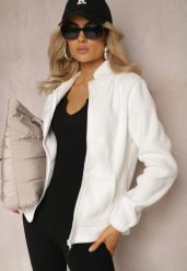 Biała Bluza na Suwak Ocieplana Polarem z Kołnierzem Imerulia. Białe bluzy damskie Renee, na zimę, l, bez wzorów, z polaru, bez kaptura. Za 84.99 zł.