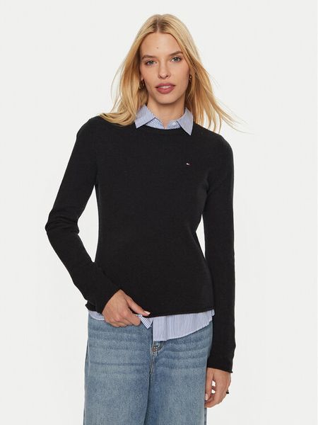 Tommy Hilfiger Sweter WW0WW44161 Czarny Regular Fit. Czarne swetry klasyczne damskie Tommy Hilfiger, s, z wełny, bez kołnierzyka. Za 319.99 zł.