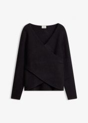 Sweter kopertowy. Czarne swetry klasyczne damskie bonprix, bez kołnierzyka. Za 129.99 zł.