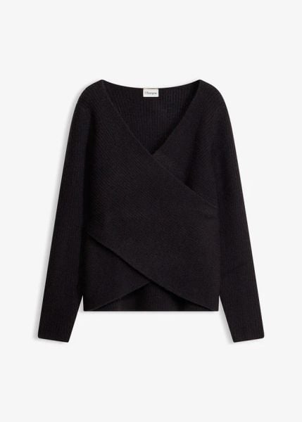 Sweter kopertowy. Czarne swetry klasyczne damskie bonprix, bez kołnierzyka. Za 129.99 zł.