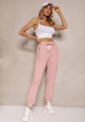 Różowe Spodnie Dresowe z Bawełny o Kroju Jogger High Waist Cherisa. Czerwone spodnie dresowe damskie Renee, bez wzorów, z bawełny. Za 49.99 zł.