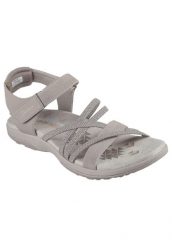 Sandały damskie, Reggae Slim - Meadow Grazer. Brązowe sandały damskie Skechers, bez wzorów, z materiału, bez obcasa, bez zapięcia. Za 249.99 zł.