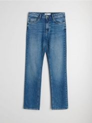 Jeansy comfort straight z efektem sprania - granatowy. Niebieskie jeansy damskie Sinsay. Za 59.99 zł.