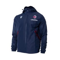 Bluza z kapturem i zamkiem błyskawicznym Bologne FC Micro Travel Player 2022/23. Czerwone bluzy damskie Macron, l, bez wzorów, z materiału, z kapturem. Za 254.50 zł.