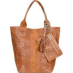 Shopper bag skórzany camelowy croco L94. Brązowe shopper bag z aplikacjami, z materiału, małe, bez dodatków. Za 230.99 zł.