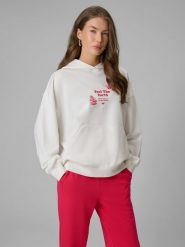 4F Bluza dresowa loose z kapturem damska - biała M. Białe bluzy damskie 4F, m, bez wzorów, z bawełny, z kapturem. Za 189.99 zł.