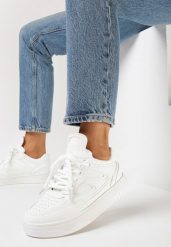 Białe Sneakersy na Grubej Podeszwie z Wstawkami Kalidras. Białe obuwie sportowe damskie Born2be, bez zapięcia. Za 99.99 zł.