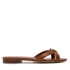 Klapki LAUREN RALPH LAUREN. Brązowe klapki damskie Lauren Ralph Lauren, bez wzorów, bez obcasa, bez zapięcia. Za 529.99 zł.