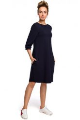 Sukienka oversize na co dzień bawełniana dekolt V na plecach granatowa. Sukienki damskie MOE, bez wzorów, z bawełny, biznesowe, bez ramiączek. Za 289.00 zł.