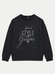 Guess Bluza J4BQ05 KAV34 Czarny Regular Fit. Czarne bluzy dziewczęce Guess, z aplikacjami, z bawełny, bez ramiączek, bez kaptura. Za 129.99 zł.