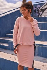 Asymetryczna Bluza z Lampasami - Różowa. Czerwone bluzy damskie MOE, l, bez wzorów, z bawełny, bez kaptura. Za 229.90 zł.