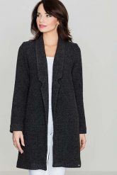 Przejściowy Czarny Płaszcz bez Zapięcia. Czarne płaszcze damskie Katrus, m, bez wzorów, z materiału, bez kaptura. Za 369.00 zł.