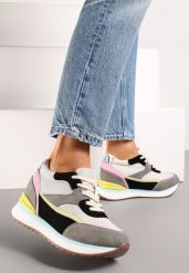 Szare Sneakersy na Ukrytym Niewysokim Koturnie z Brokatem Fioralan. Szare obuwie sportowe casual damskie Renee, bez zapięcia. Za 119.99 zł.