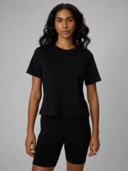 4F T-shirt regular gładki damski - czarny XS. Czarne t-shirty damskie 4F, uniwersalny, bez wzorów, z bawełny, bez kołnierzyka. Za 69.99 zł.