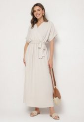 Beżowa Sukienka z Bawełną i Ozdobnym Paskiem Lunistra. Brązowe sukienki damskie Born2be, z aplikacjami, z bawełny, eleganckie, bez ramiączek. W wyprzedaży za 63.74 zł.