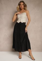 Czarna Rozkloszowana Spódnica z Wiskozy Ozdobiona Wiązaniem Elliressa. Czarne spódnice damskie Renee, na co dzień, m, bez wzorów, z wiskozy, eleganckie, midi. Za 44.99 zł.
