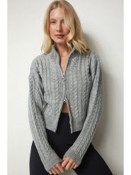 Happiness Istanbul Kardigan w kolorze szarym rozmiar: S/M. Szare kardigany damskie Happiness Istanbul, m, bez wzorów, z wełny. Za 86.99 zł.