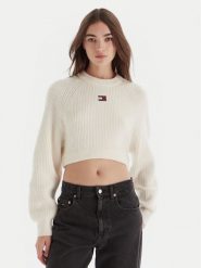 Tommy Jeans Sweter Badge DW0DW21677 Écru Regular Fit. Swetry klasyczne damskie Tommy Jeans, xxs, z jeansu, bez kołnierzyka. Za 339.99 zł.