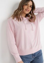 Jasnoróżowa Bluza Rhodeope. Czerwone bluzy damskie Born2be, xs, bez wzorów, z dzianiny, z kapturem. Za 39.99 zł.