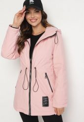 Różowa Kurtka Parka z Kapturem i Ściągaczami w Pasie Arilira. Czerwone kurtki damskie Born2be, l, bez wzorów, z kapturem. Za 169.99 zł.