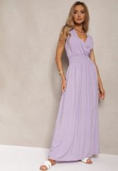 Fioletowa Taliowana Sukienka z Wiskozy Wykończona Gumkami w Talii i Kopertowym Dekoltem Kairidia. Fioletowe sukienki damskie Renee, bez wzorów, z wiskozy, eleganckie, bez ramiączek. W wyprzedaży za 55.99 zł.