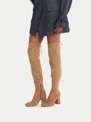 Nine West Kozaki CEO-C6031-2 Beżowy. Brązowe kozaki damskie Nine West, z materiału, bez obcasa, na słupku, bez zapięcia. Za 329.99 zł.
