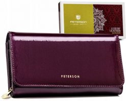 Portfel skórzany Peterson PTN 421077-SH fioletowy. Fioletowe portfele damskie Peterson, bez wzorów, ze skóry. Za 153.99 zł.