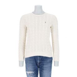 Second life - Damski beżowy sweter z warkoczowym splotem - Jak nowy. Brązowe golfy damskie Ralph Lauren, ze splotem, bez kołnierzyka. Za 255.56 zł.