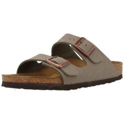 Klapki damskie Birkenstock Arizona Bfbc. Szare klapki damskie Birkenstock, bez wzorów, z materiału, bez obcasa, bez zapięcia. Za 487.00 zł.