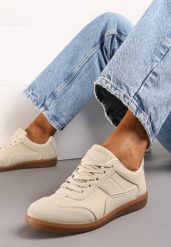 Beżowe Sneakersy przed Kostkę z Ozdobnymi Przeszyciami Erdafa. Brązowe obuwie sportowe casual damskie Born2be, bez zapięcia. Za 59.99 zł.
