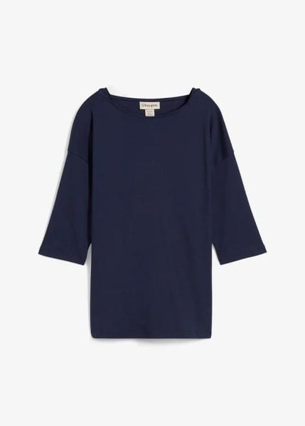 Bluzka z czystej bawełny. Niebieskie bluzki damskie bonprix, bez wzorów, z bawełny, bez kołnierzyka, bez ramiączek. Za 62.99 zł.