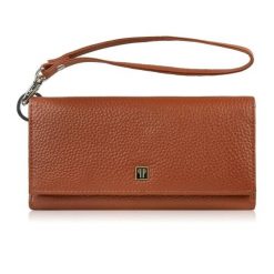 Portfel damski skórzany duży z miejscem na telefon kopertówka koniakowa damska Paolo Peruzzi T-141-CG. Brązowe portfele damskie PAOLO PERUZZI, bez wzorów, ze skóry. Za 89.00 zł.
