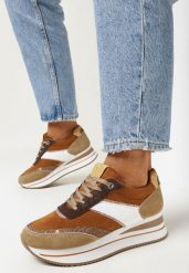 Brązowe Sneakersy na Grubej Podeszwie Bertaida. Brązowe obuwie sportowe damskie Born2be, bez zapięcia. Za 119.99 zł.