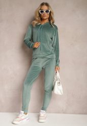 Miętowy Welurowy Komplet Dresowy Bluza z Kapturem i Spodnie Vilna. Zielone bluzy damskie Renee, s, bez wzorów, z dresówki, z kapturem. Za 69.99 zł.
