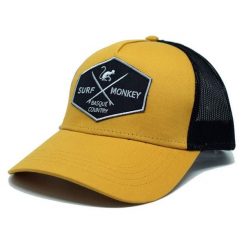 Czapka Trucker - 5 Paneli / Jeden rozmiar (Musztardowy/Czarny). Czarne czapki z daszkiem damskie SURF MONKEY, bez wzorów. Za 159.95 zł.