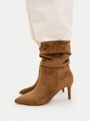 Nine West Botki CEO-SAMIRA-02 Brązowy jasny. Brązowe botki damskie Nine West, z materiału, bez obcasa, na szpilce, bez zapięcia. Za 299.99 zł.
