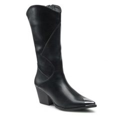 Kozaki DeeZee. Czarne kozaki damskie DeeZee, bez obcasa, na słupku, bez zapięcia. Za 119.99 zł.