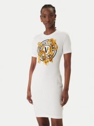 Versace Jeans Couture Sukienka codzienna 80HAOE01 CJ02E Biały Slim Fit. Białe sukienki damskie Versace Jeans Couture, bez wzorów, z bawełny, bez ramiączek. Za 939.99 zł.