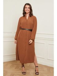 Curvy Lady Sukienka w kolorze jasnobrązowym rozmiar: 40/42. Brązowe sukienki damskie Curvy Lady, bez wzorów, ze skóry, klasyczne, bez ramiączek. Za 131.45 zł.