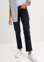 Dżinsy Straight Slim, Mid Waist, ze stretchem. Niebieskie jeansy damskie bonprix, bez wzorów, z jeansu. Za 109.99 zł.