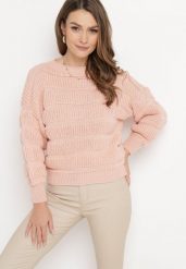 Różowy Sweter o Krótkim Fasonie z Luźnymi Rękawami Hejlla. Czerwone swetry klasyczne damskie Born2be, na jesień, z materiału, bez kołnierzyka. Za 84.99 zł.