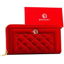 Portfel pikowany Rovicky R-PRK-03-V36 czerwony. Czerwone portfele damskie ROVICKY, bez wzorów, ze skóry ekologicznej. Za 49.99 zł.