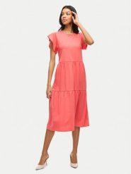 Vila Sukienka codzienna Summer 14087542 Koralowy Loose Fit. Pomarańczowe sukienki damskie Vila, bez wzorów, z syntetyku, bez ramiączek. Za 99.99 zł.