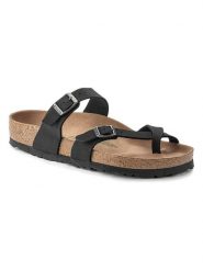 Birkenstock Japonki "Mayari" w kolorze czarnym rozmiar: 41. Czarne klapki damskie Birkenstock, bez wzorów, z tkaniny, z otwartym noskiem, bez obcasa, bez zapięcia. Za 368.96 zł.