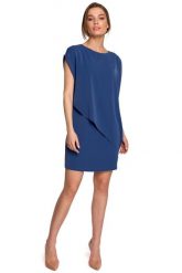 Krótka Dwuwarstwowa Sukienka - Niebieska. Niebieskie sukienki damskie MOE, bez wzorów, z elastanu, wizytowe, bez ramiączek. Za 324.90 zł.