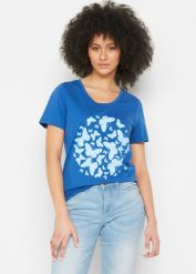 T-shirt. Niebieskie t-shirty damskie bonprix, bez wzorów, bez kołnierzyka. Za 47.99 zł.
