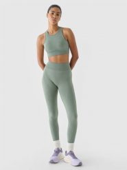 4F Legginsy treningowe bezszwowe 4F x Anna Lewandowska - oliwkowe/khaki S/M. Brązowe legginsy damskie 4F, m, bez wzorów, z dzianiny. W wyprzedaży za 99.99 zł.